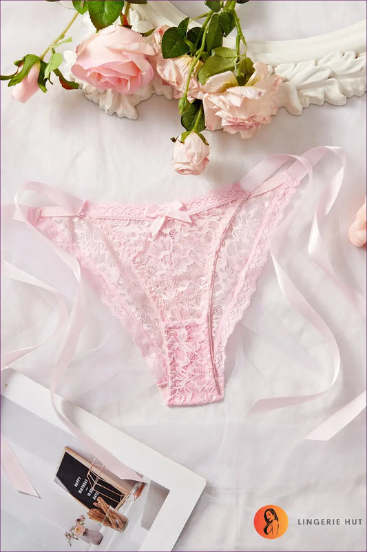 Lace Briefs with Ribbon Ties - Romantic Intimacy - s / Pink - Top - Lingerie Hut - All Season • Boudoir • Cutout