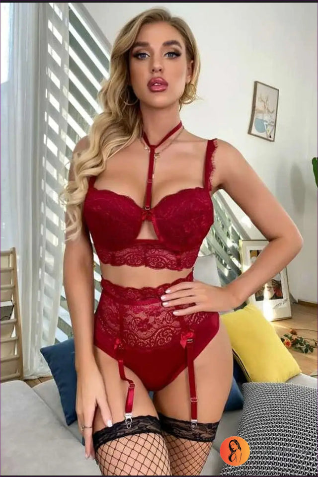 Lace Bustier Bra Set with Harness Detail - Bold Modern Edge