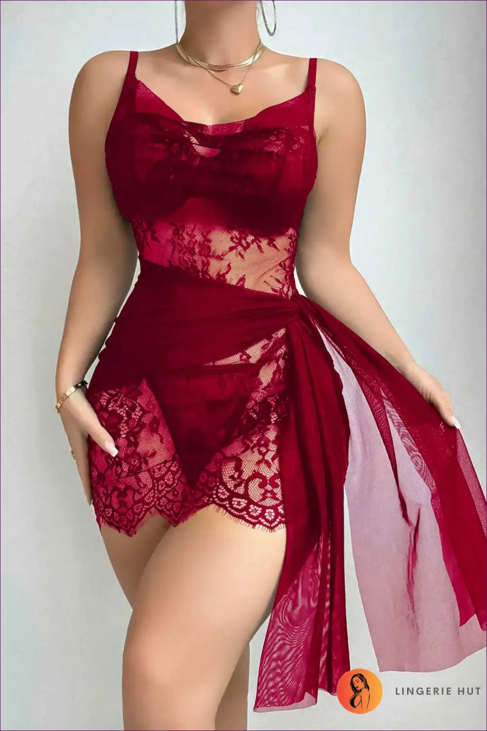 Lace Chemise Nightdress with Sheer Wrap - Effortless Allure - Red / s - Lingerie Hut - All Season • Boudoir • Honeymoon