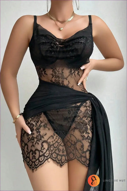 Lace Chemise Nightdress with Sheer Wrap - Effortless Allure - Lingerie Hut - All Season • Boudoir • Honeymoon • Lace