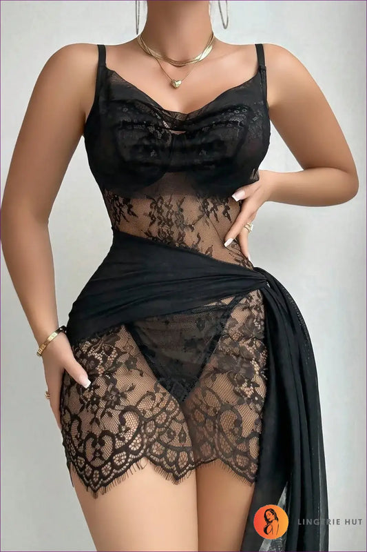 Lace Chemise Nightdress with Sheer Wrap - Effortless Allure - Lingerie Hut - All Season • Boudoir • Honeymoon • Lace