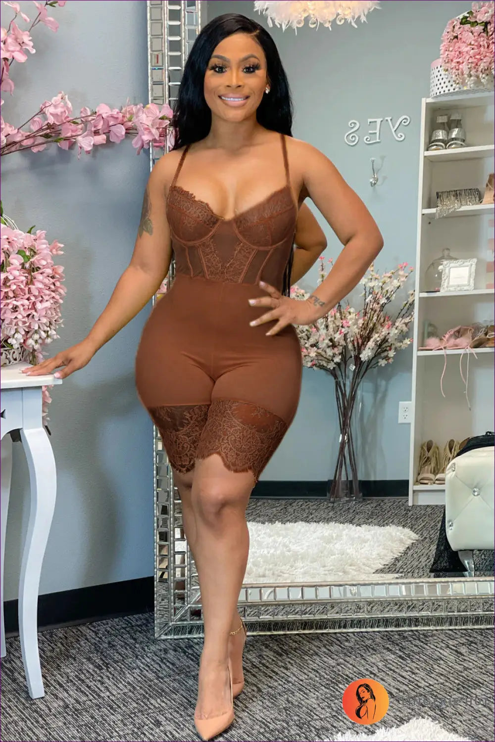 Lace Corset Jumpsuit - Effortless Glamour - Xs / Brown - Clothing - Lingerie Hut - Bodycon • Casual • Evening Wear