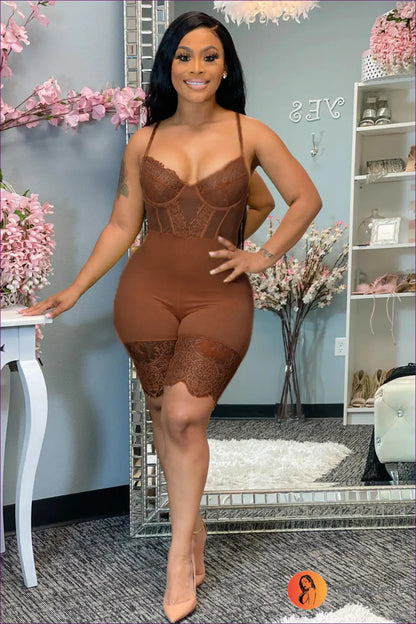 Lace Corset Jumpsuit - Effortless Glamour - Xs / Brown - Clothing - Lingerie Hut - Bodycon • Casual • Evening Wear