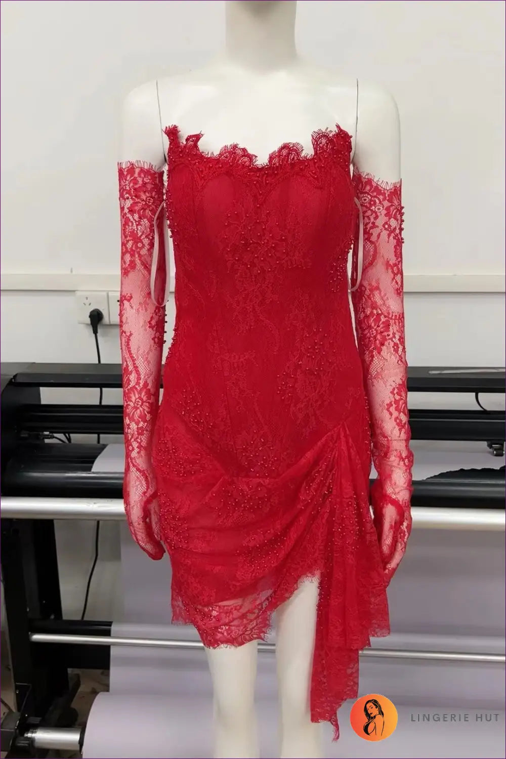 Lace Corset Mini Dress - Matching Gloves - s / Red - Bodycon • Elegant • Floral - Girlsdy