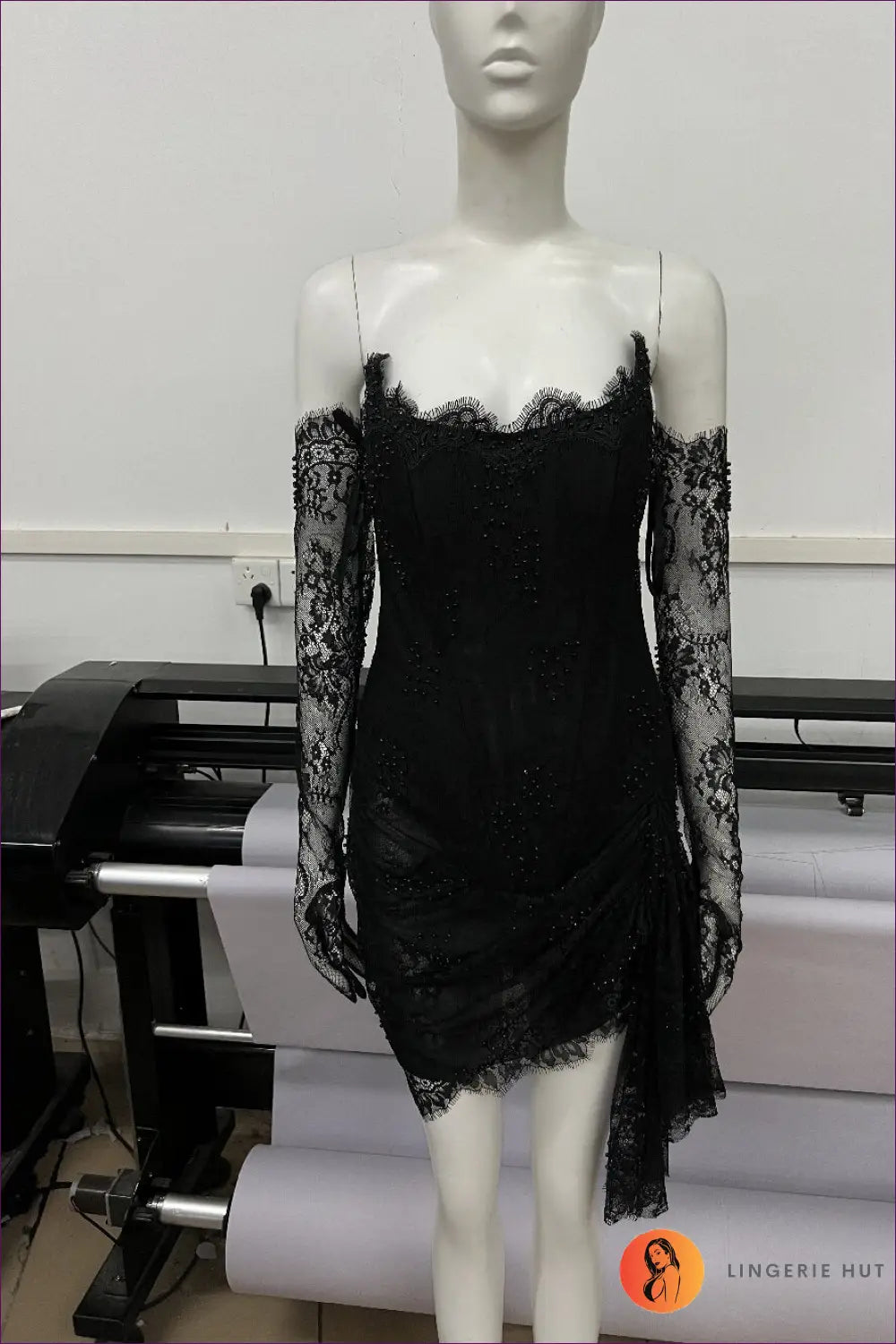 Lace Corset Mini Dress - Matching Gloves - s / Black - Bodycon • Elegant • Floral - Girlsdy