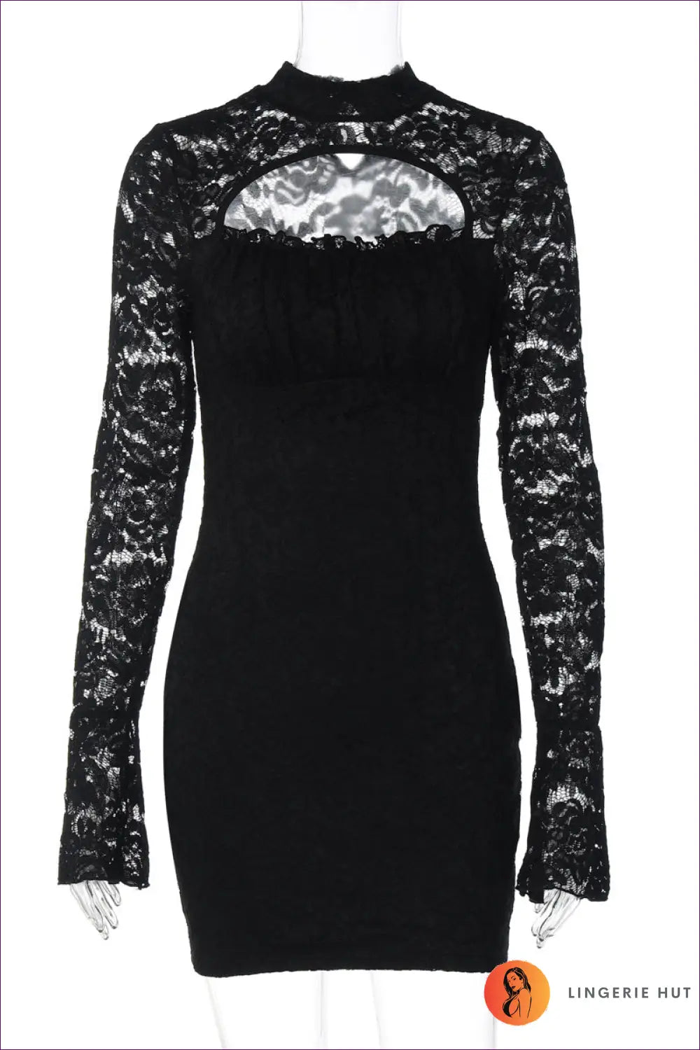 Lace Cutout Bodycon Mini Dress - Party-ready Glamour - s / Black - Dresses - All Season • Clubwear • Date Night