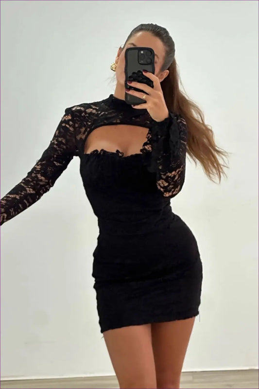 Lace Cutout Bodycon Mini Dress - Party-ready Glamour - Dresses - Lingerie Hut - All Season • Clubwear • Date Night