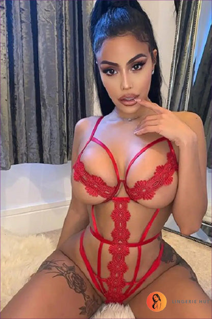 Lace Cutout Bodysuit - Worth a Second Look - s / Red - All Season • Boudoir • Date Night - Lingerie Hut
