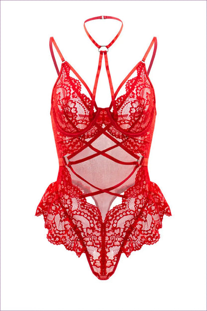 Lace Cutout Teddy Bodysuit - Worth a Second Look - Lingerie Hut - Boudoir • Halter • Lace