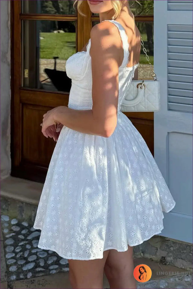 Lace Embroidered Mini A-Line Dress - Garden Party Ready