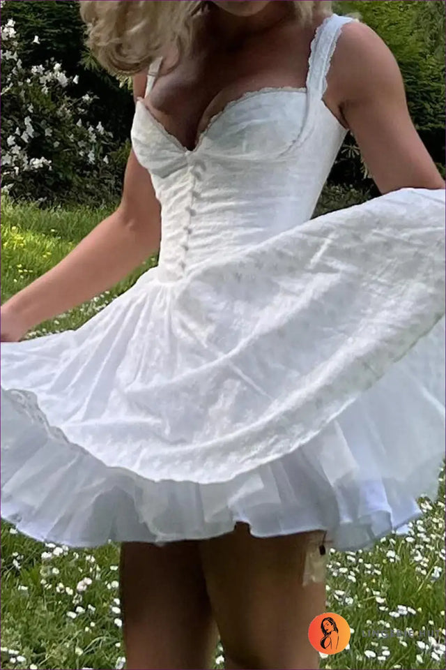 Lace Embroidered Mini A-Line Dress - Garden Party Ready