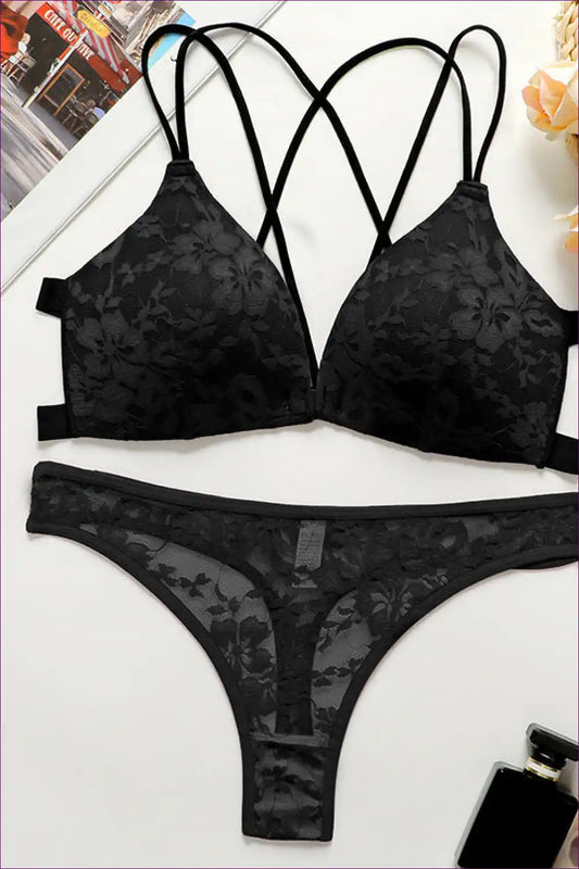 Lace Front Buckle Bra Set with Cutout Detail - Playful Romance for Boudoir, Set, Cutout, Date Night, Everyday