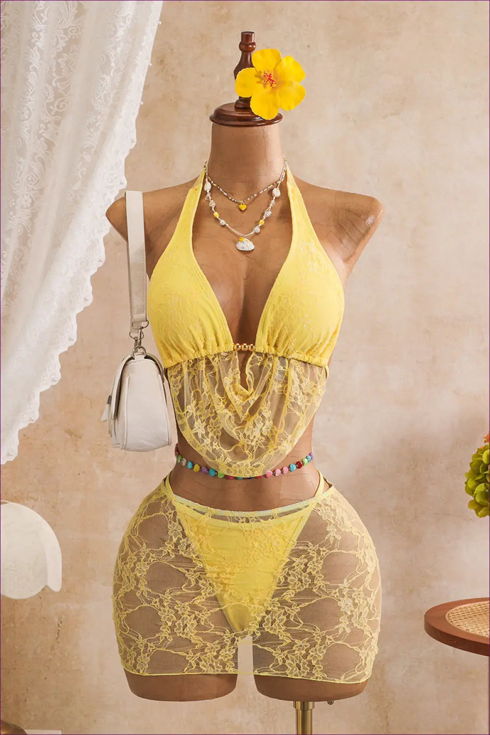 Lace Halter Bra with Sheer Mini Skirt - Sunlit Set - Lingerie - Boudoir • just in • Hut