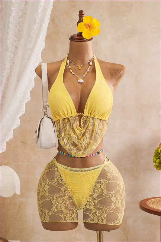 Lace Halter Bra with Sheer Mini Skirt - Sunlit Set - Lingerie - Boudoir • just in • Hut