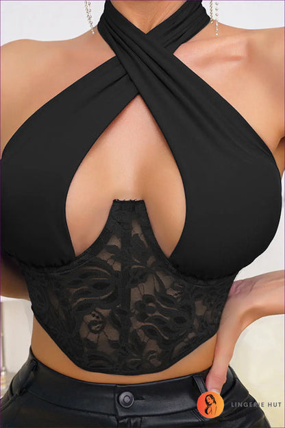 Lace Halter Corset with Cutout Detail - Summer Evenings Sorted - s / Black - Shirts & Tops - Lingerie Hut - Boudoir
