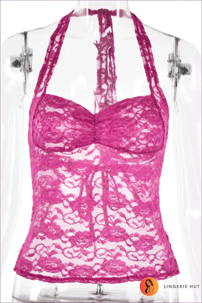 Lace Halter Crop Top - Bold but Wearable - s / Coral Red - Clothing - Lingerie Hut - Boudoir • Cutout • Glamour • Halter