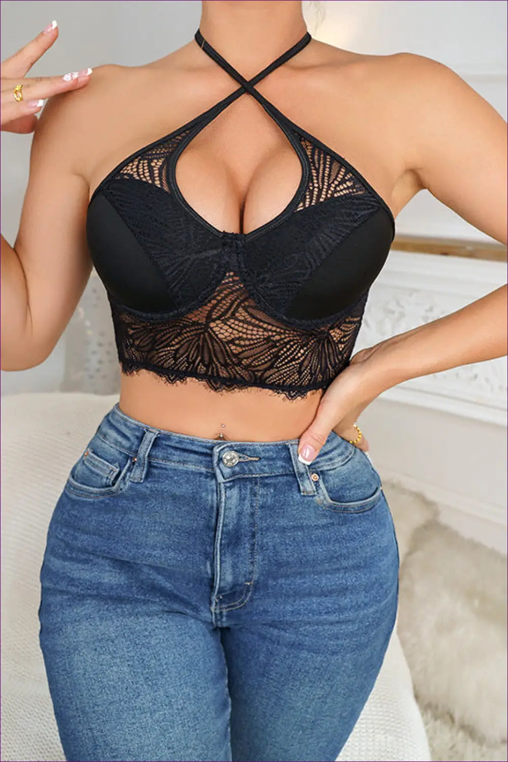 Lace Halter Crop Top with Cutouts - Summer Evenings Sorted - Shirts & Tops - Lingerie Hut - Cutout • Everyday • Glamour