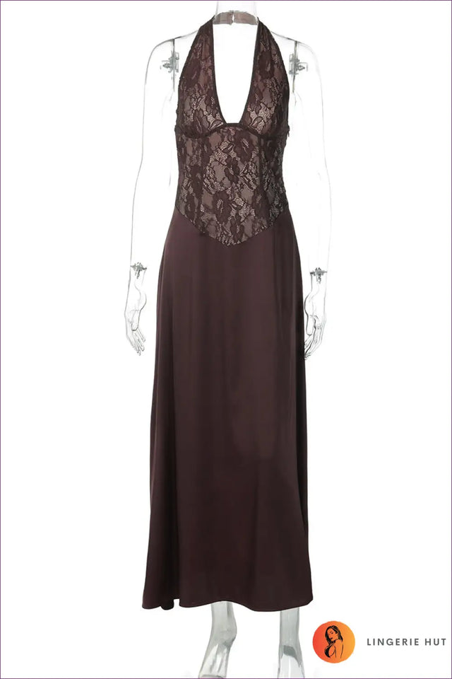Lace Halter Maxi Dress with Sheer Bodice - Understated Glamour