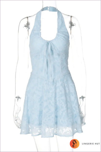 Lace Halter Mini Dress - Effortless Summer Charm - s / Blue - Dresses - Lingerie Hut - A-line • Casual • Everyday