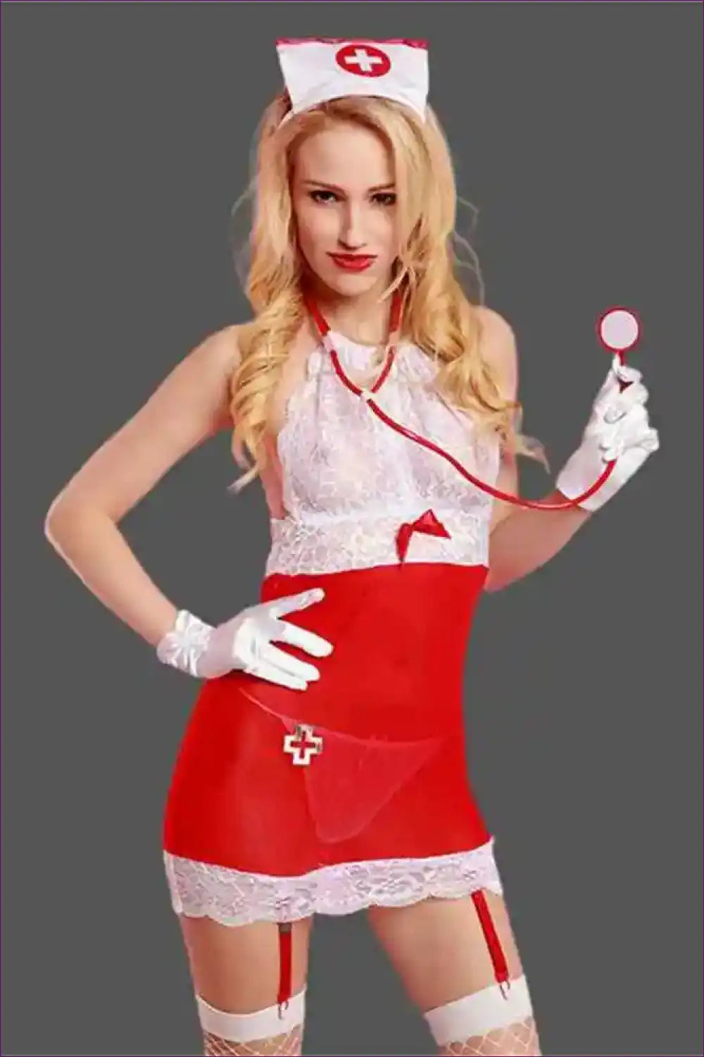 Lace Halter Nurse Dress with Mesh Panels - Bedroom Confidence for Babydoll, Boudoir, Glamour, Halter,