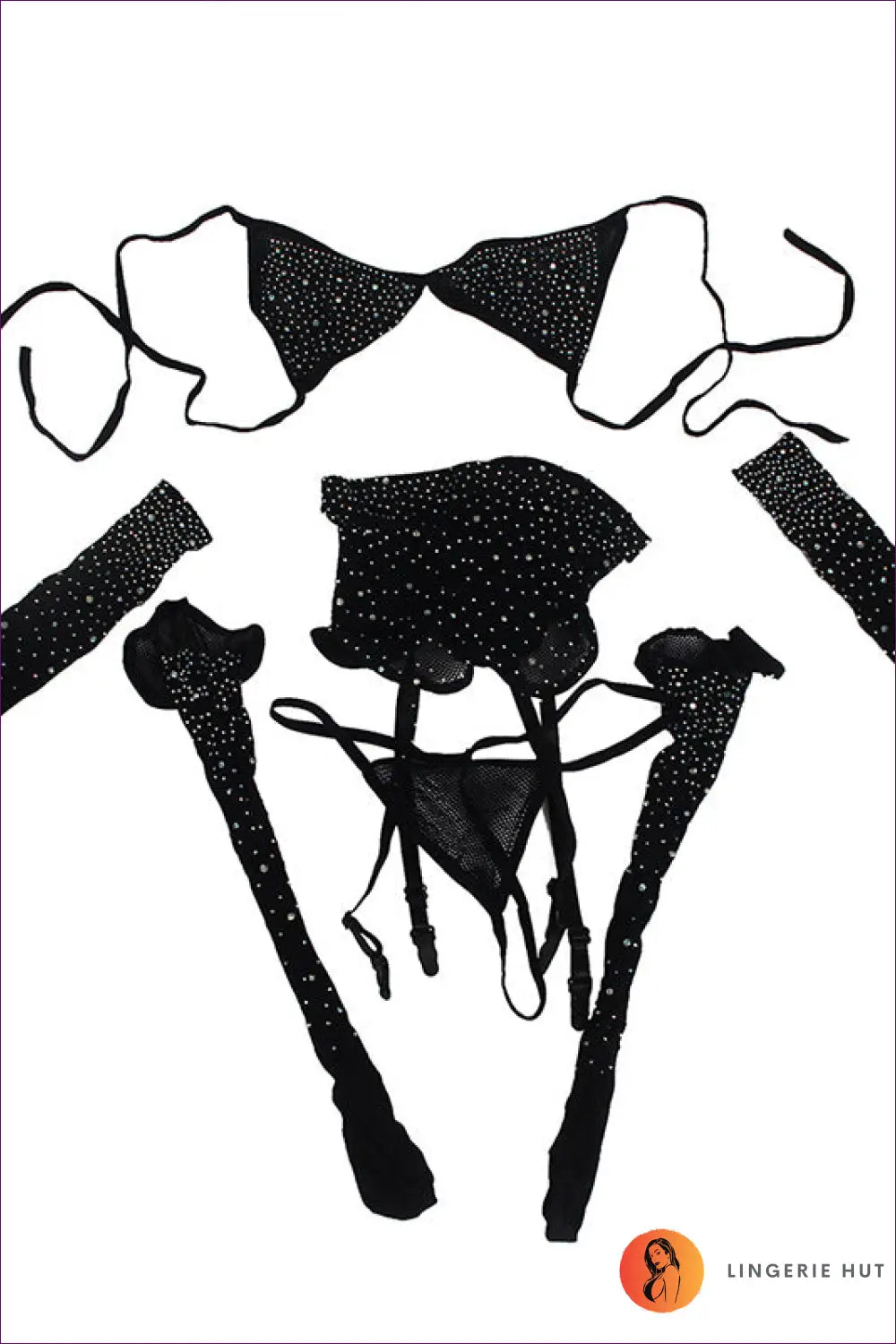 Lace Lingerie Bra Set with Garter & Gloves - Bold but Wearable - Hut - All Season • Boudoir • Date Night