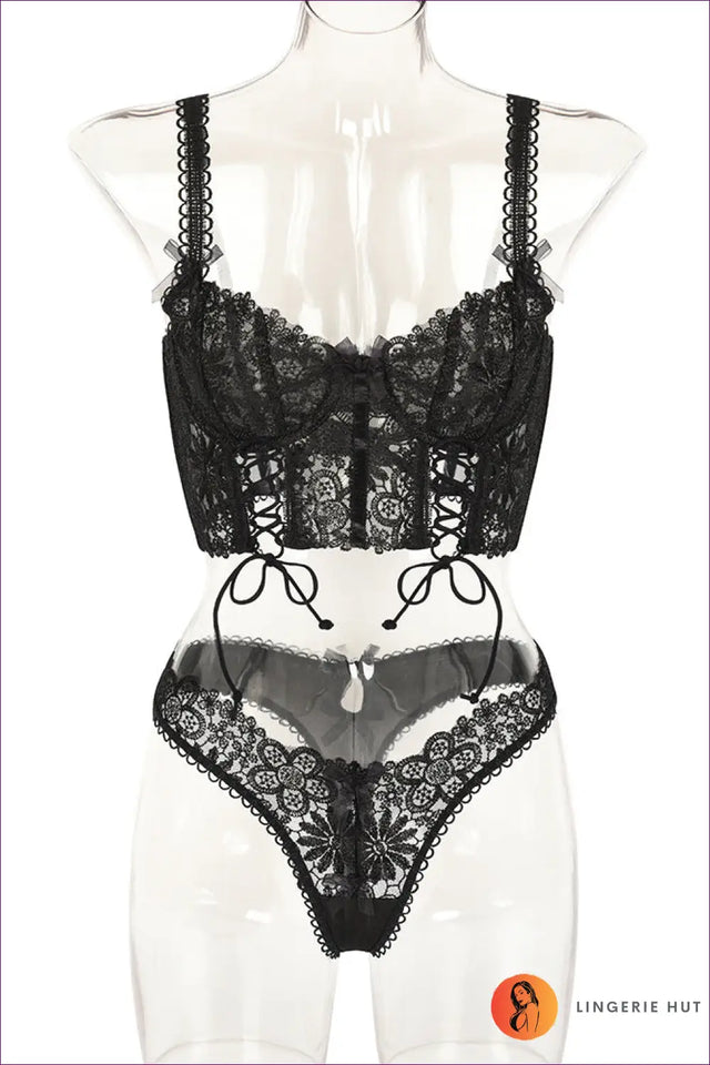 Lace Longline Bra Set with Self-Tie Detail - Boudoir Fantasy