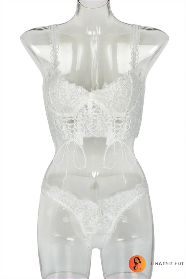 Lace Longline Bra Set with Self-Tie Detail - Boudoir Fantasy