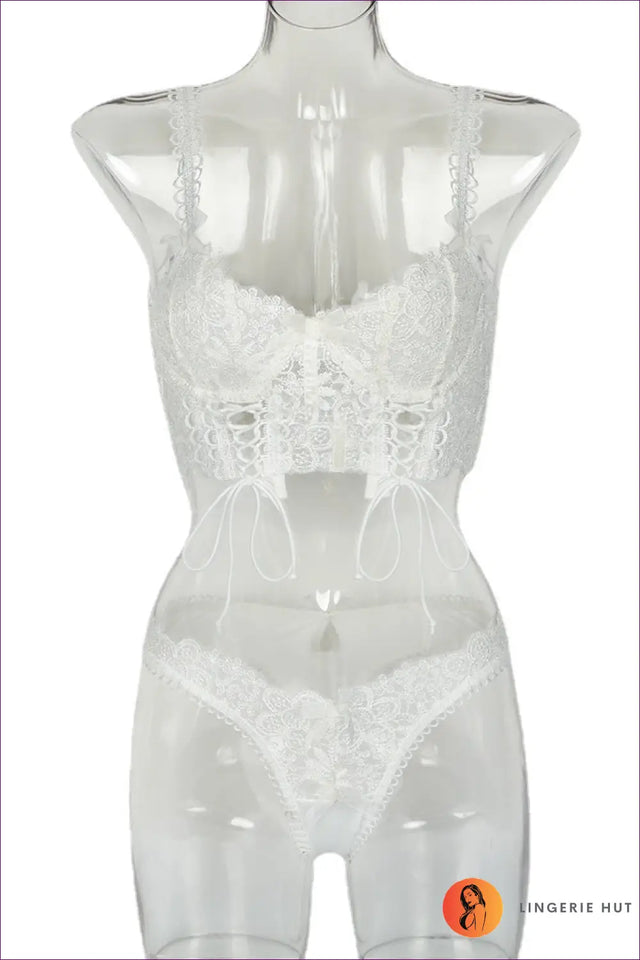 Lace Longline Bra Set with Self-Tie Detail - Boudoir Fantasy