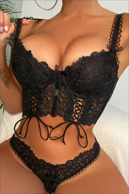 Lace Longline Bra Set with Self-tie Detail - Boudoir Fantasy for Boudoir, Set, Halter, just In, Lace