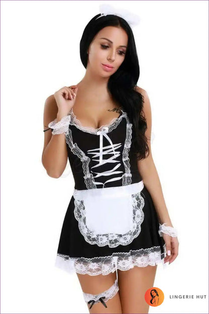 Lace Maid Cosplay with Bow and Lace-up Detail - Seasonal for Costume, Lace, Maid, Party, Polyester
