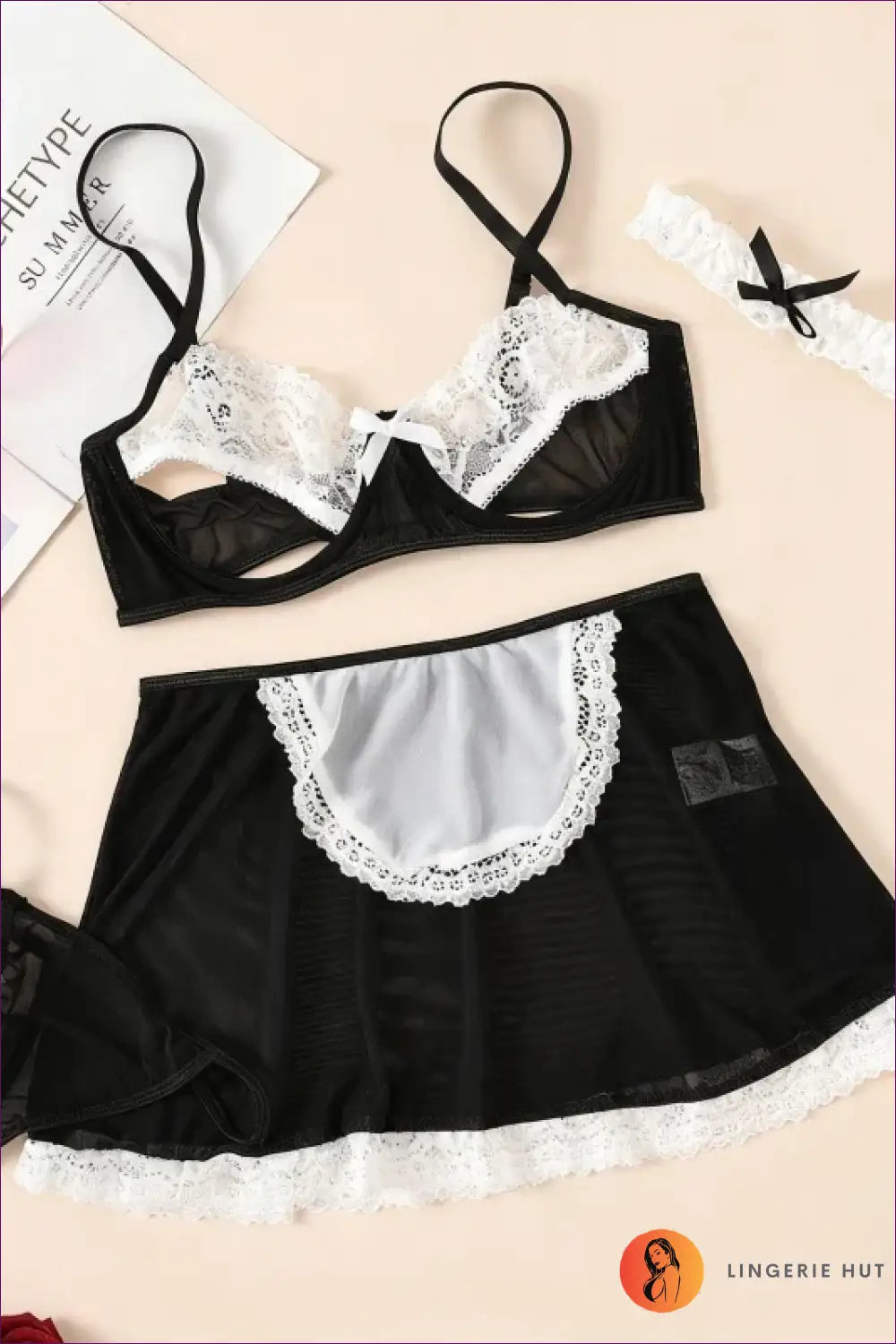 Lace Maid Costume with Apron Skirt - Private Role Play - Black / s - Halloween • just in • Lingerie - Hut