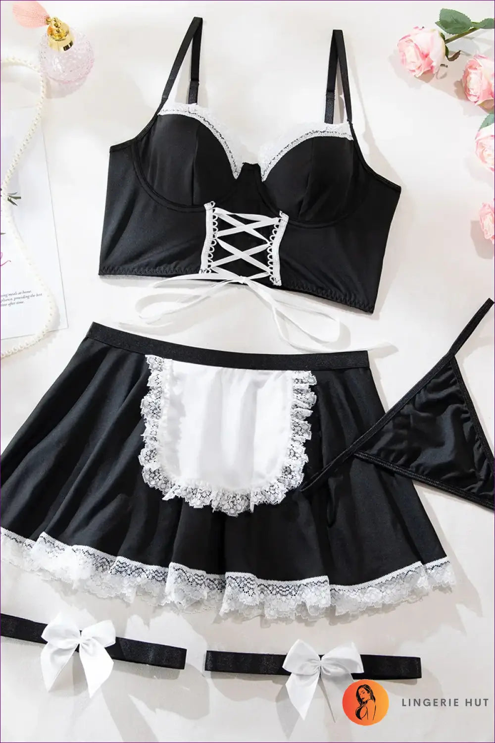 Lace Maid Costume Set - Fantasy Roleplay Ready - 1 / S(32or70abc) - Outfit - Apron • Lace • Night out - Lingerie Hut