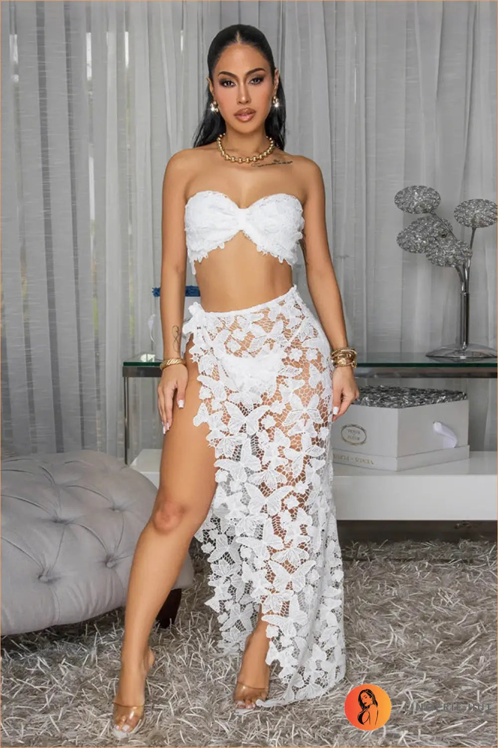 Lace Maxi Skirt Set with Strapless Top - Private Luxury - l / White - Lingerie - Boudoir • Date Night • just in • Hut