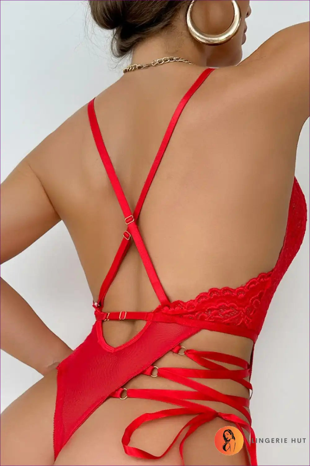 Lace Mesh Cutout Jumpsuit Bodysuit with Hollow Stitching for Backless, Bodysuit, Boudoir, Cutout, Lace