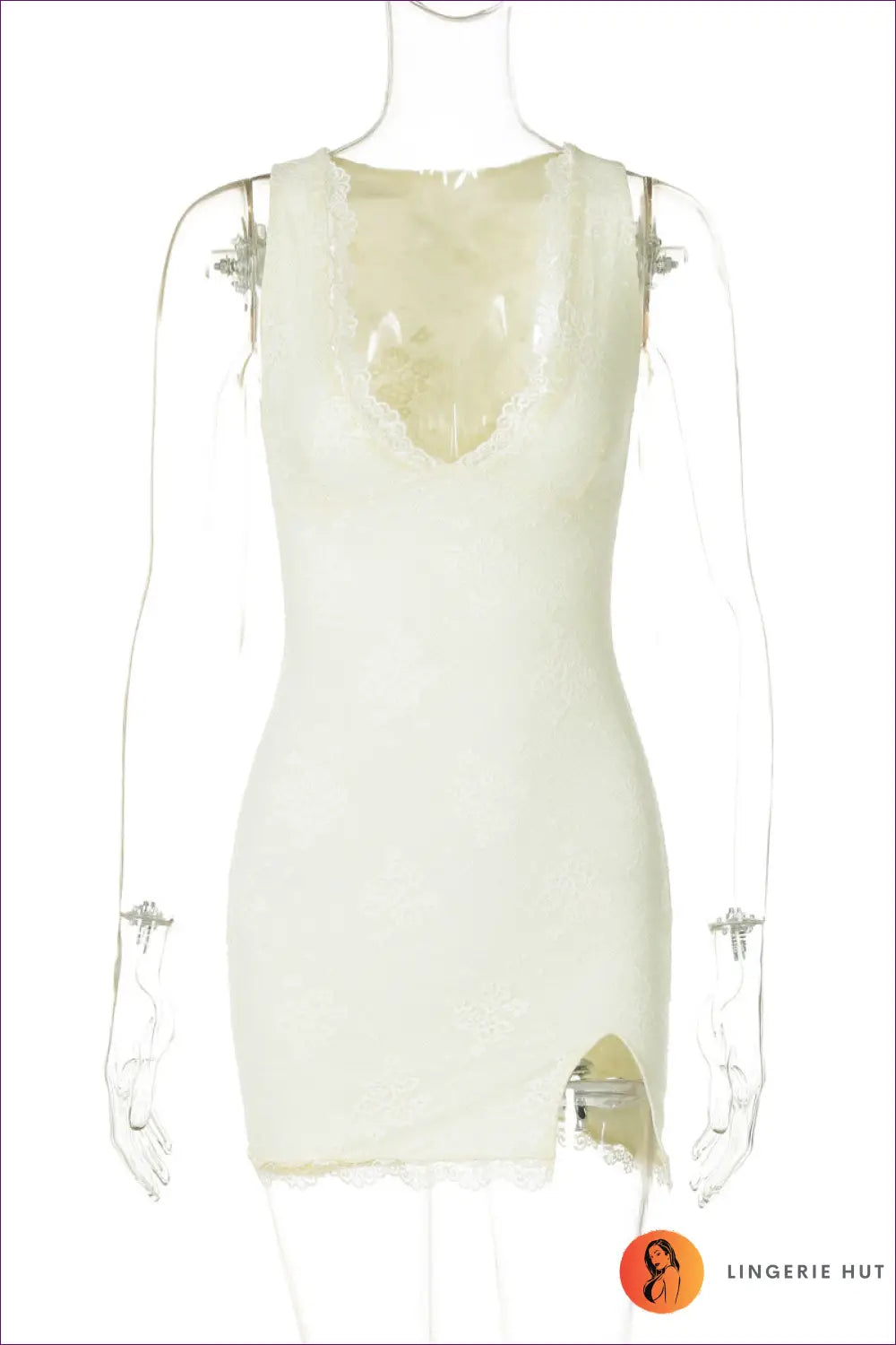 Lace Mini Dress with Deep v Neckline - Summer Evenings Sorted - s / Apricot - Dresses - Lingerie Hut - Bodycon • Date