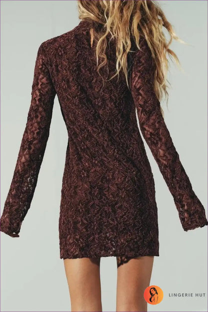 Lace Mini Dress with Mock Neck - Effortless Romance for Autumn, Bodycon, Dress, Dresses, Everyday