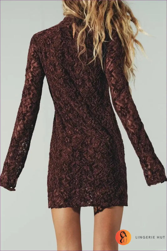 Lace Mini Dress with Mock Neck - Effortless Romance for Autumn, Bodycon, Dress, Dresses, Everyday