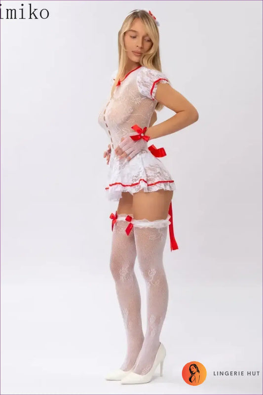 Lace Nurse Costume with Cut-out Detail - Bold Bedroom Drama - White / one Size - Lingerie Hut - Boudoir • Cutout