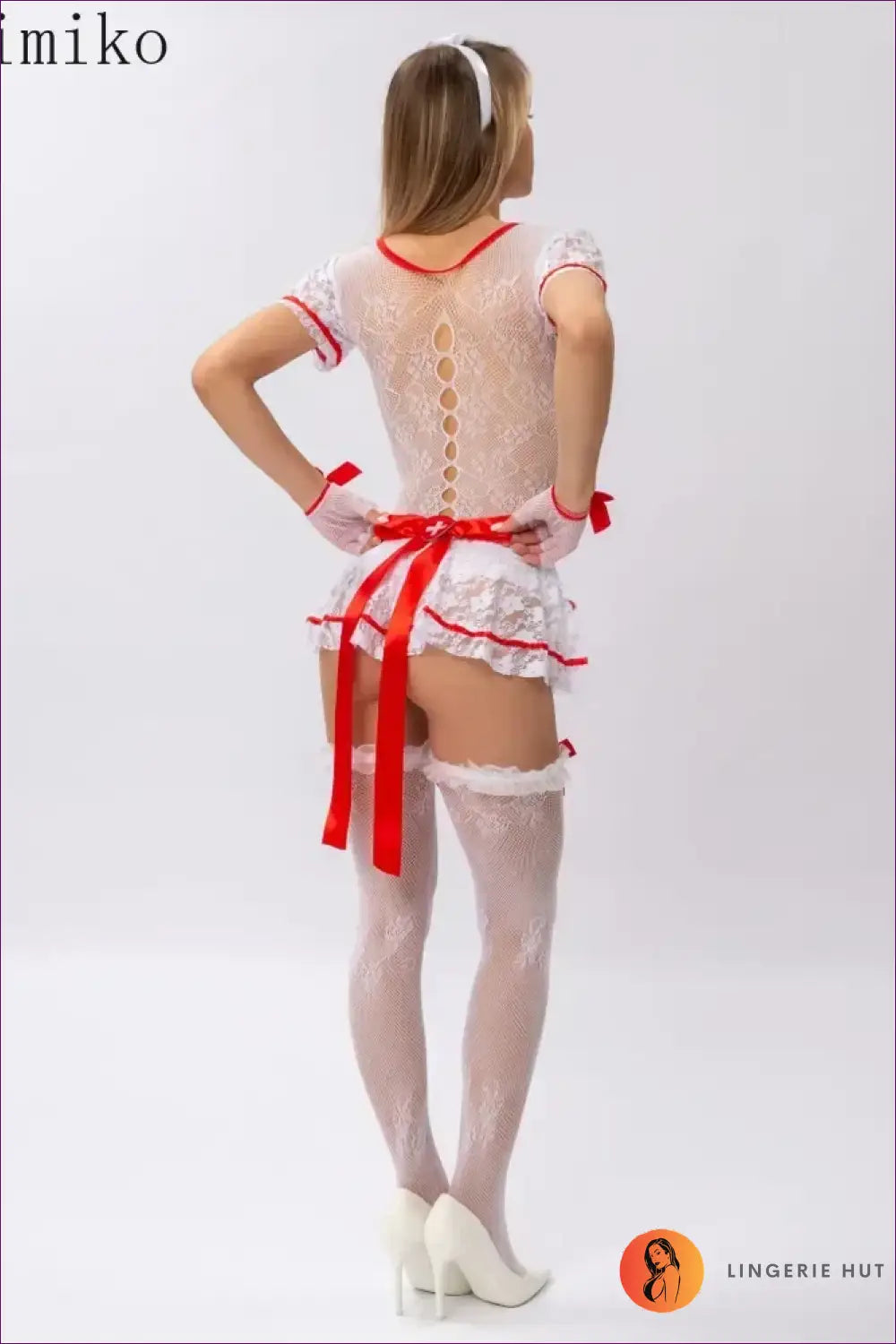 Lace Nurse Costume with Cut-out Detail - Bold Bedroom Drama - White / one Size - Lingerie Hut - Boudoir • Cutout