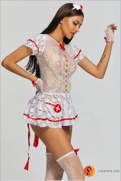 Lace Nurse Costume with Cut-out Front - Statement Boudoir Chic for Boudior, Boudoir, Costume, Cutout, Date