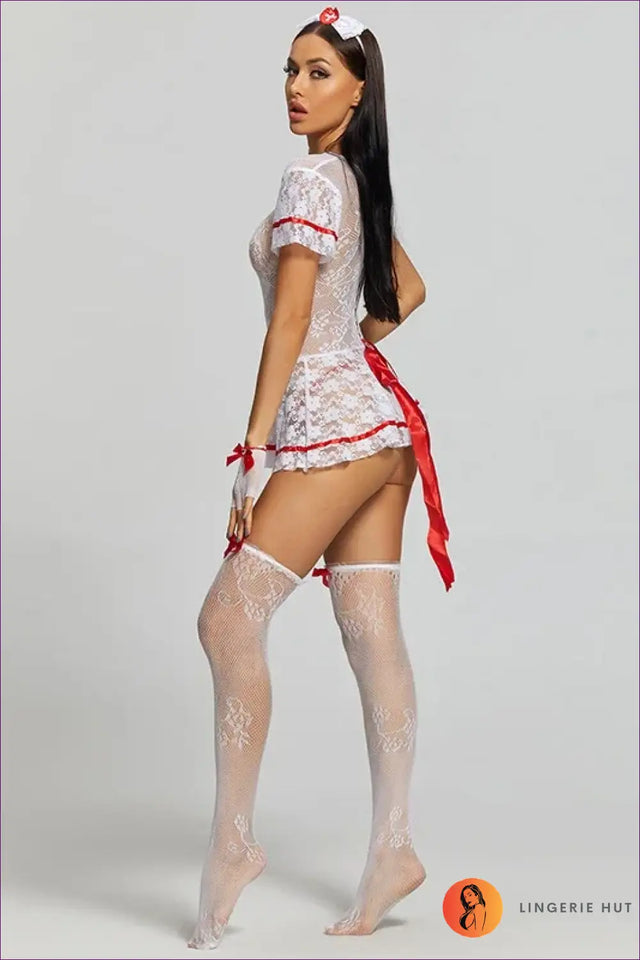 Lace Nurse Costume with Cut-Out Front - Statement Boudoir Chic