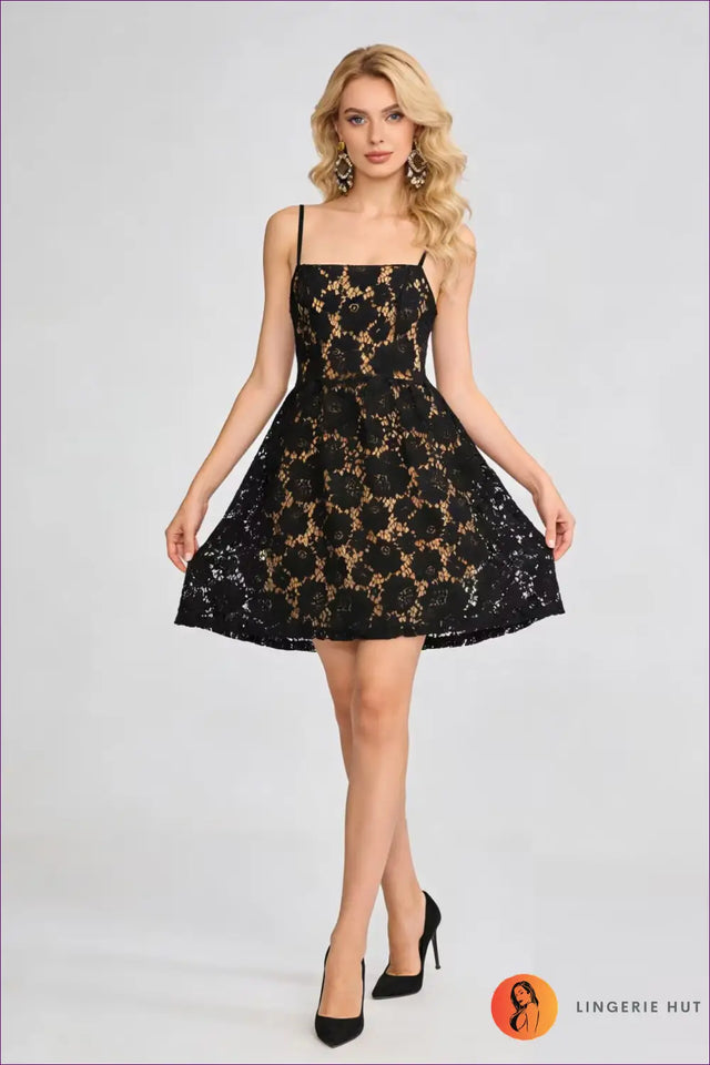 Lace Mini Dress With A-Line Skirt - Garden Party Ready