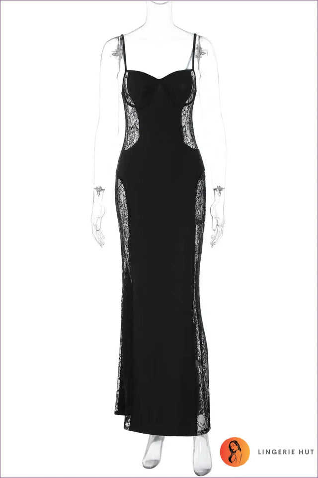 Lace Panel Maxi Dress with Sheer Sides - After-Dark Allure
