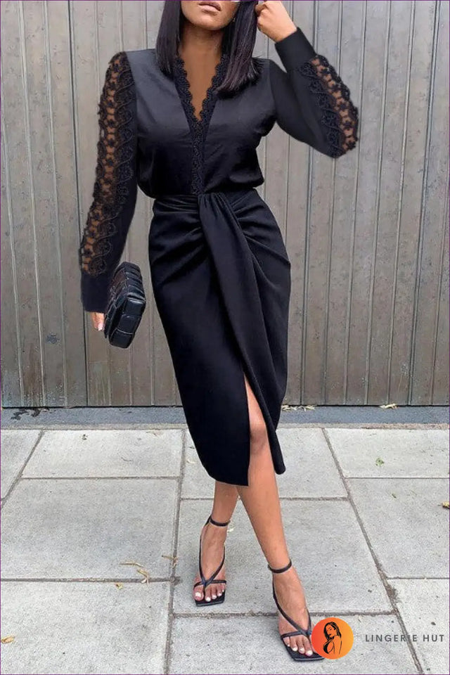 Lace Panel Midi Dress - Understated Glamour