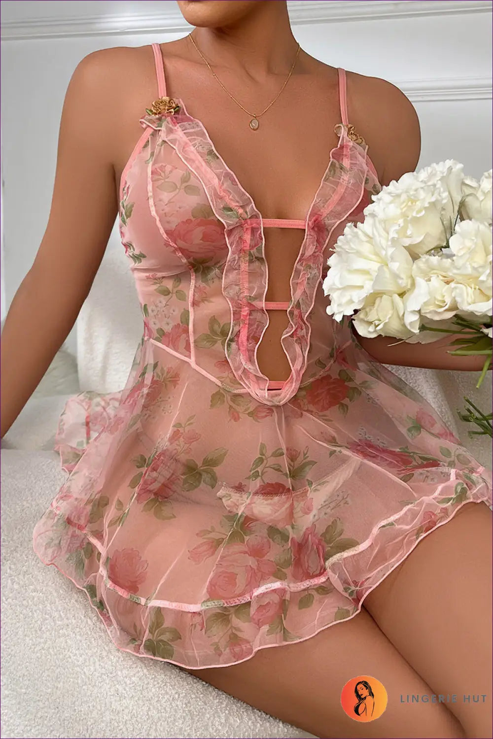 Lace Printed Nightdress - Worth a Second Look - s / Pink - Sleepwear & Loungewear - Lingerie Hut - All Season • Boudoir