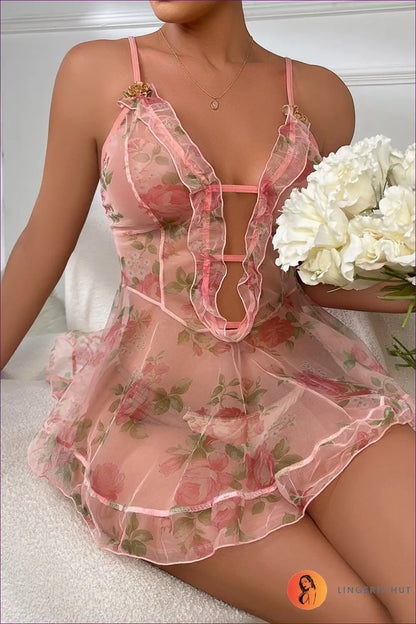 Lace Printed Nightdress - Worth a Second Look - s / Pink - Sleepwear & Loungewear - Lingerie Hut - All Season • Boudoir