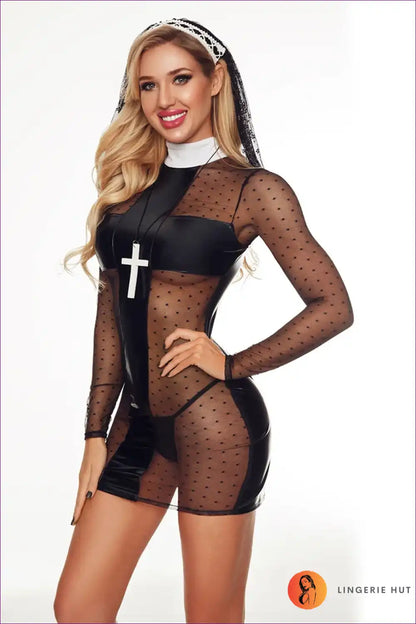 Lace and Pu Babydoll Nun Dress for Nightclub & Cosplay Babydoll, Clubwear, Costume, just In, Lace