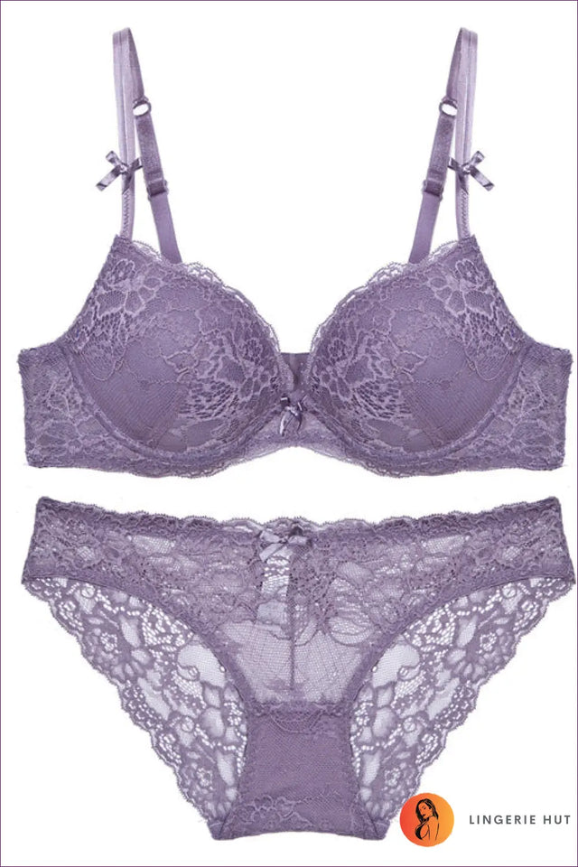 Lace Push-Up Bra Set with Bow Detail - Understated Romance