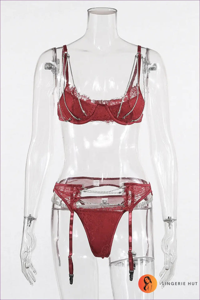 Lace Rhinestone Bra Set with Harness Detail - Luxe Statement Lingerie