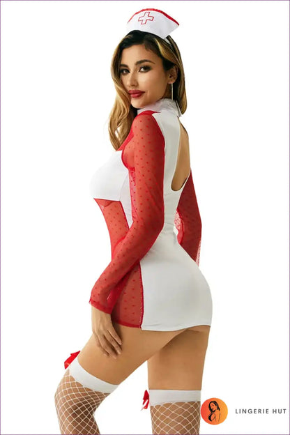 Lace Roleplay Nurse Uniform Dress for Theme Parties Costume, just In, Lace, Mini,